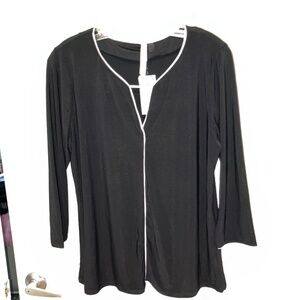 NY Collection Women's 3/4 Sleeve Piped Top